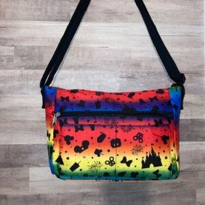 Disney Parks Ombre Rainbow Icons Snacks Crossbody Bag EUC